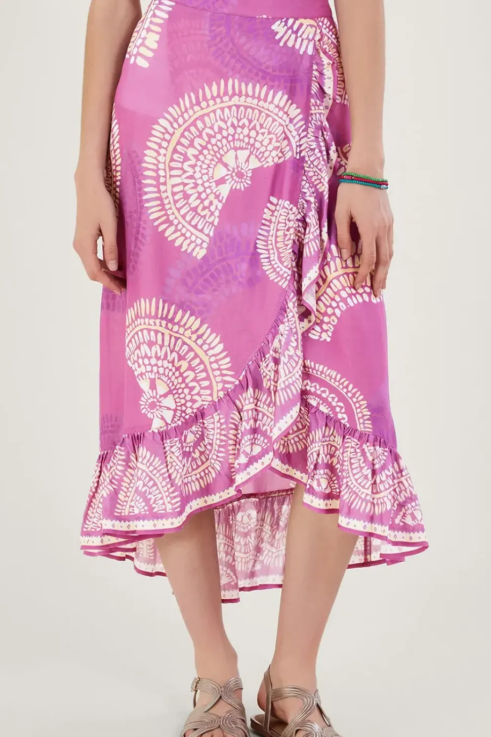 Printed Mock Wrap Skirt