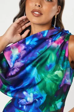 Printed One Shoulder Midi Wedding Guest Dress