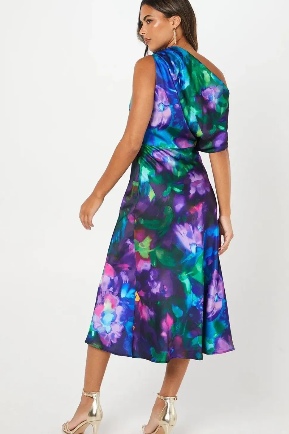 Printed One Shoulder Midi Wedding Guest Dress