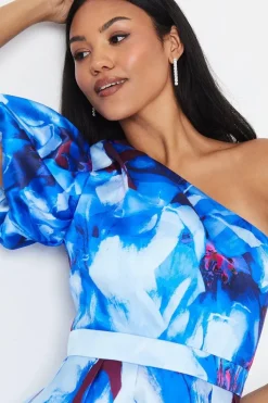 Printed One Shoulder Midi Wedding Guest Dress