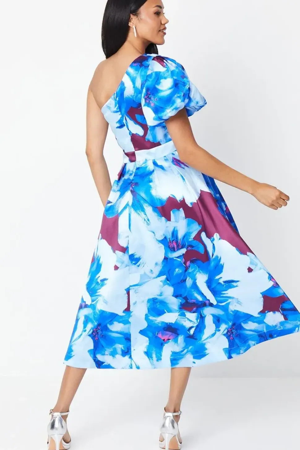 Printed One Shoulder Midi Wedding Guest Dress