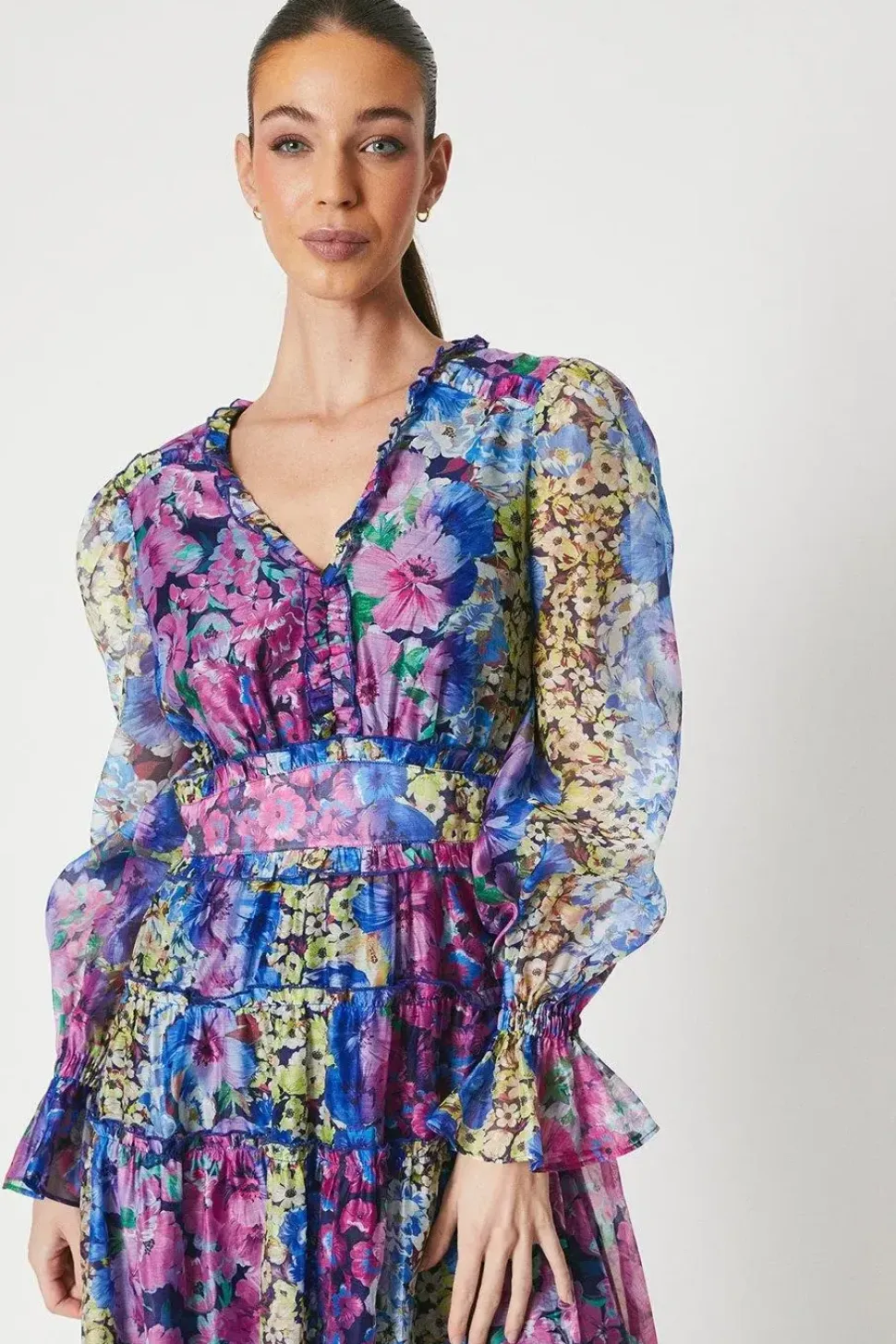 Printed Organza Layer Midi Dress