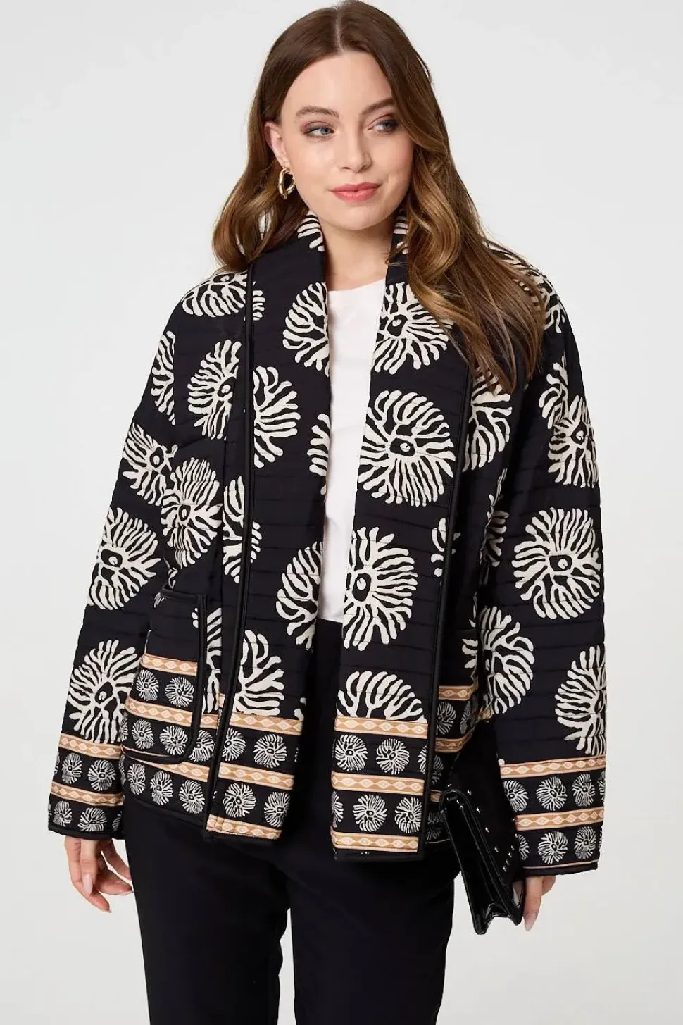 Printed Padded Open Front Jacket