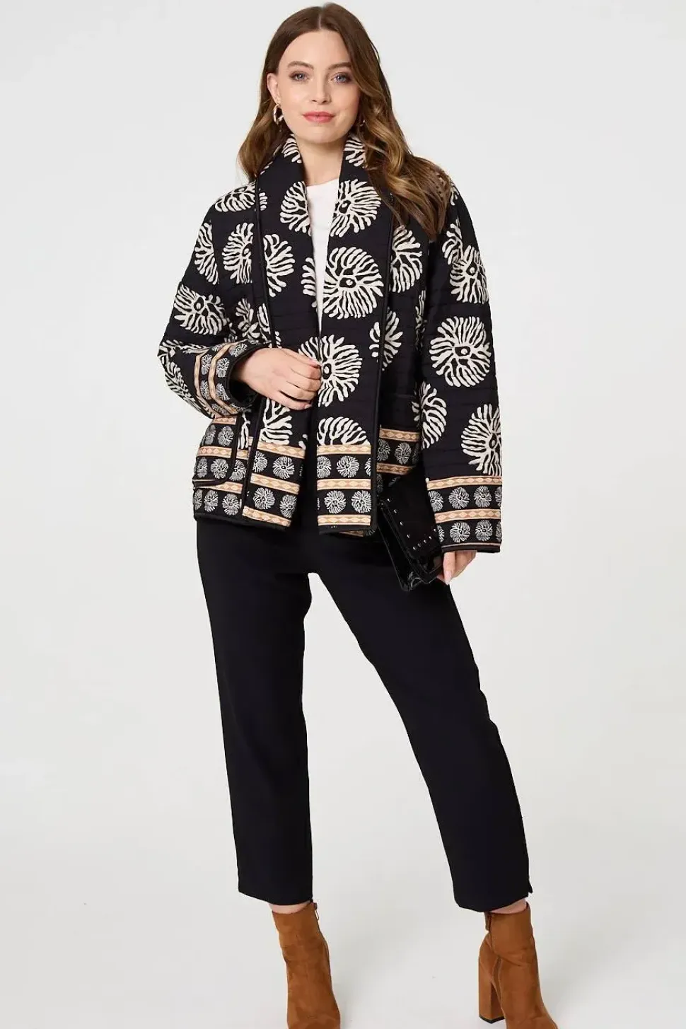 Printed Padded Open Front Jacket