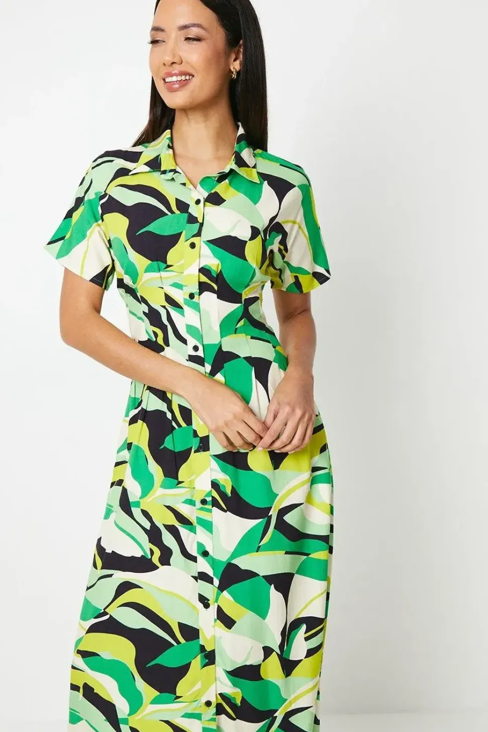 Printed Pleat Detail Shirt Dress