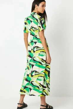 Printed Pleat Detail Shirt Dress