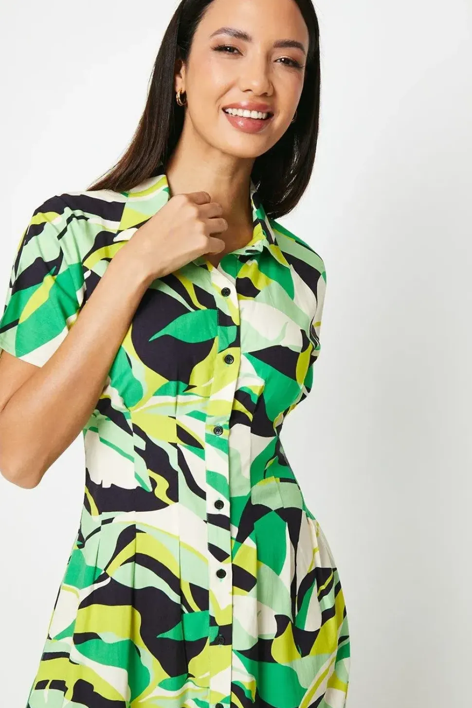 Printed Pleat Detail Shirt Dress