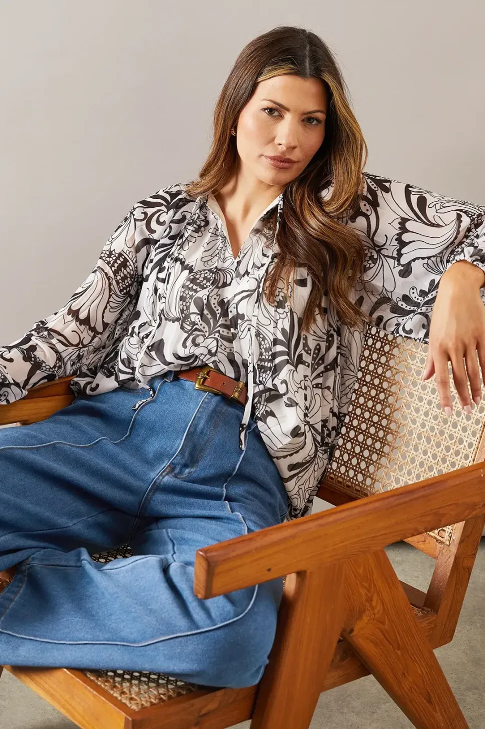 Printed Pleated Blouson Sleeve Blouse