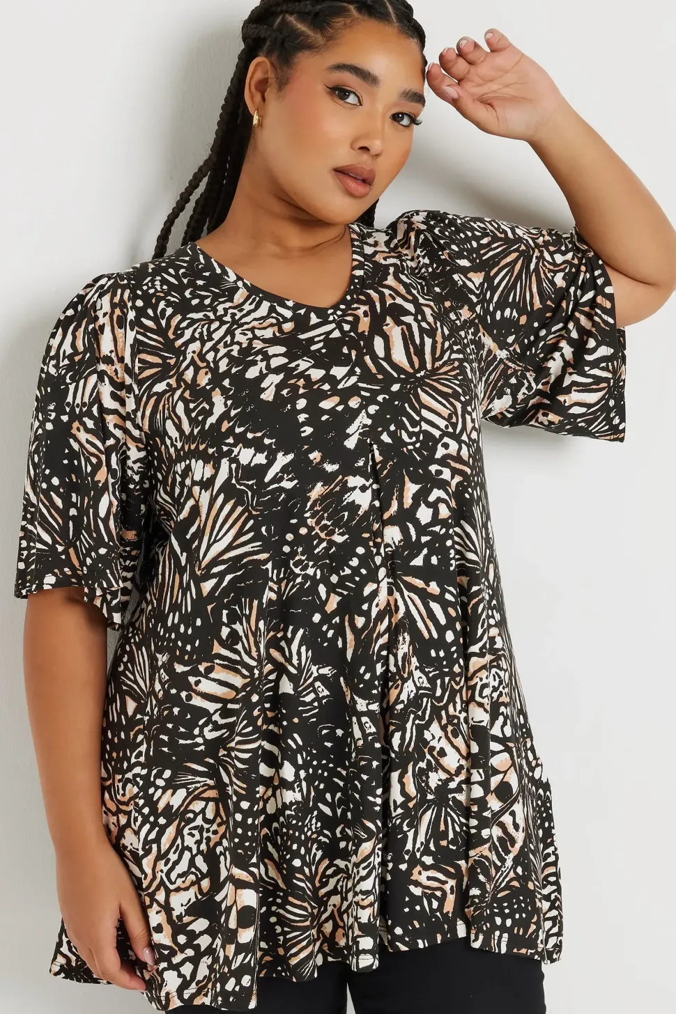 Printed Pleat Front Swing Top