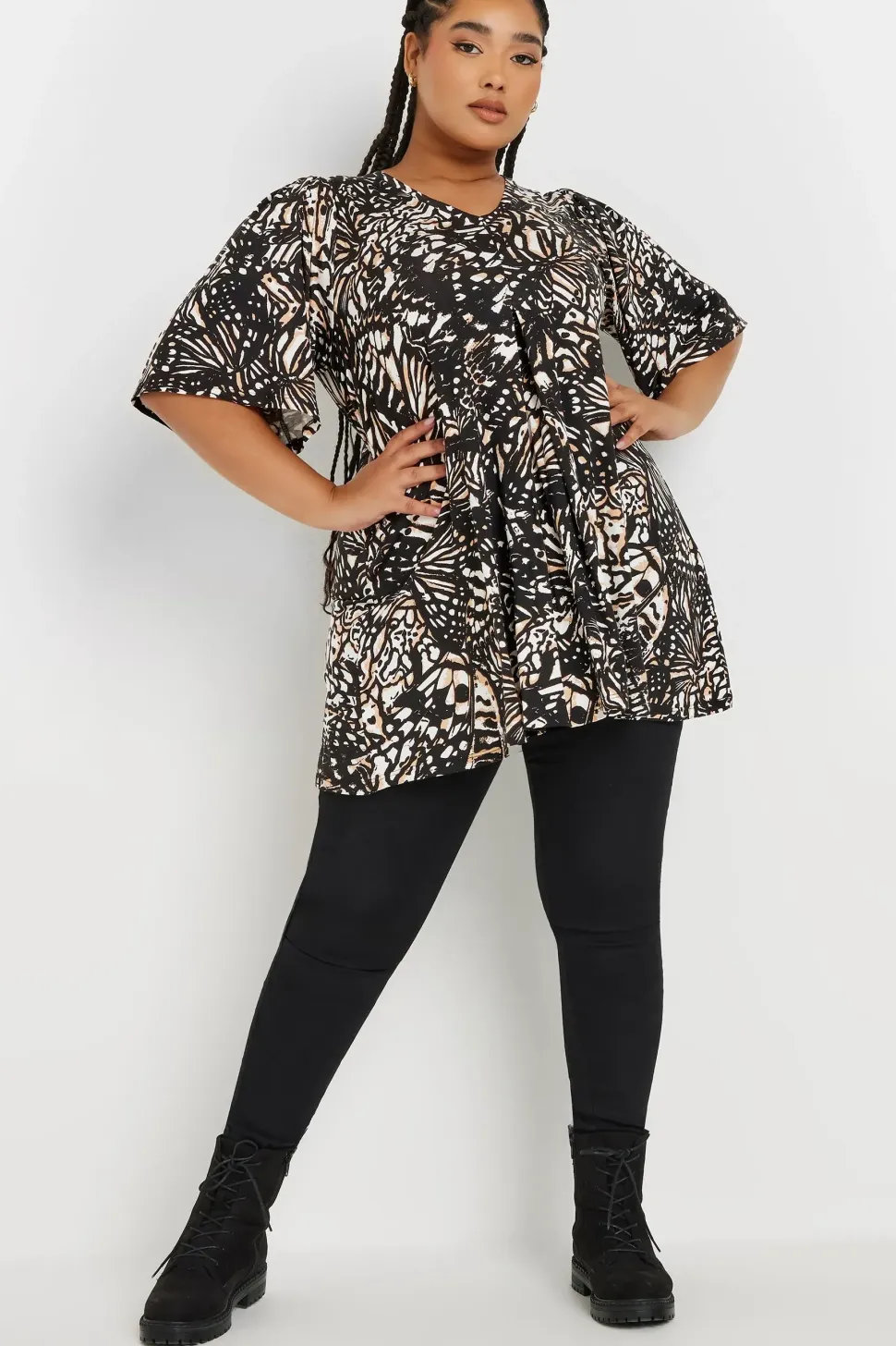 Printed Pleat Front Swing Top