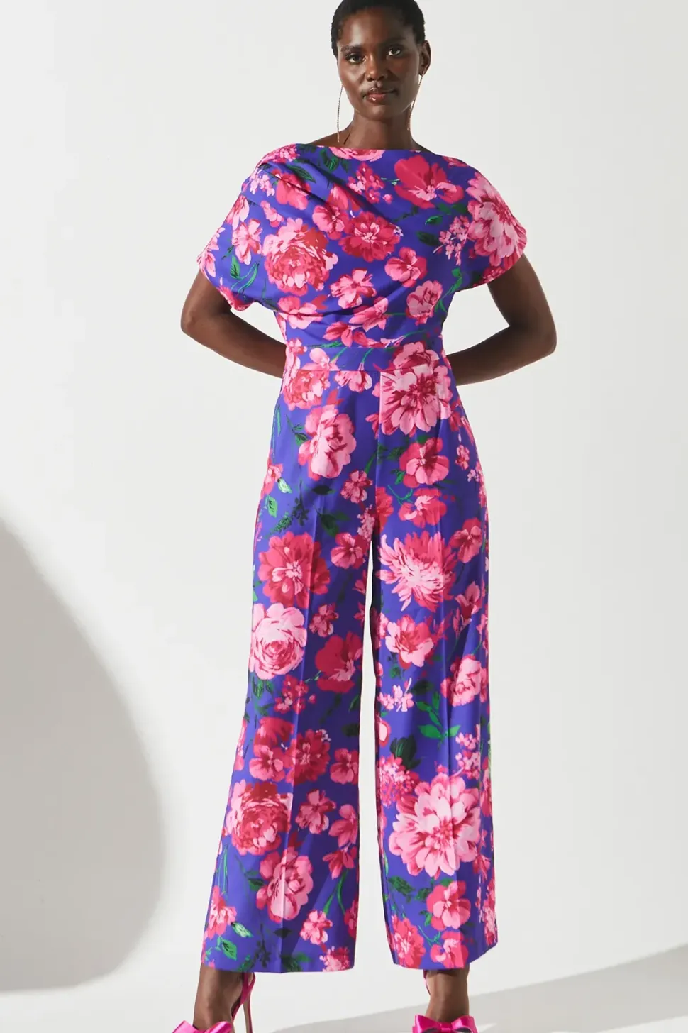 Printed Pleat Off The Shoulder Jumpsuit
