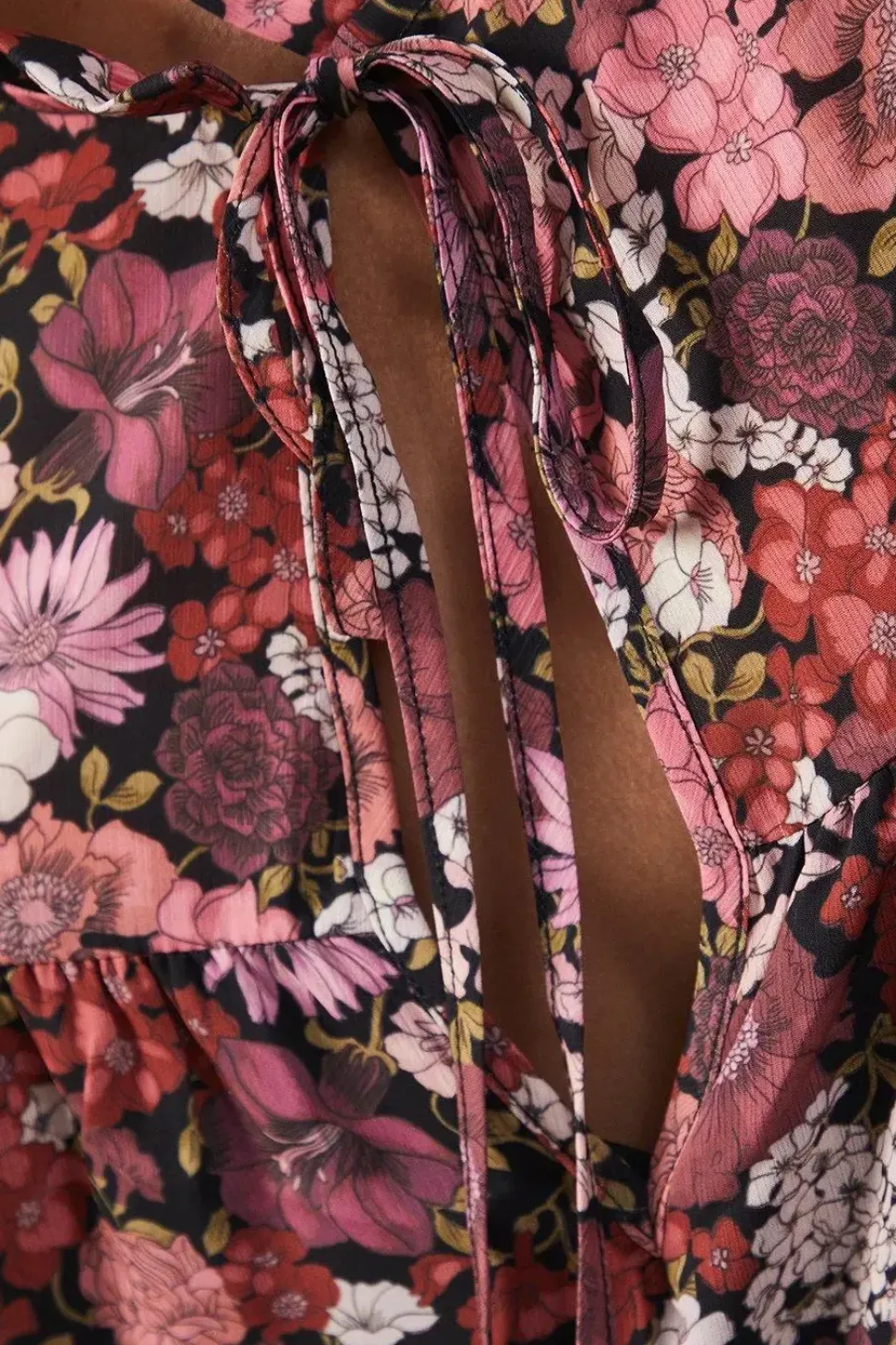 Printed Premium Chiffon Tie Neck Tier Smock Maxi Dress