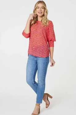 Printed 3/4 Puff Sleeve Blouse