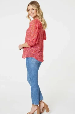 Printed 3/4 Puff Sleeve Blouse