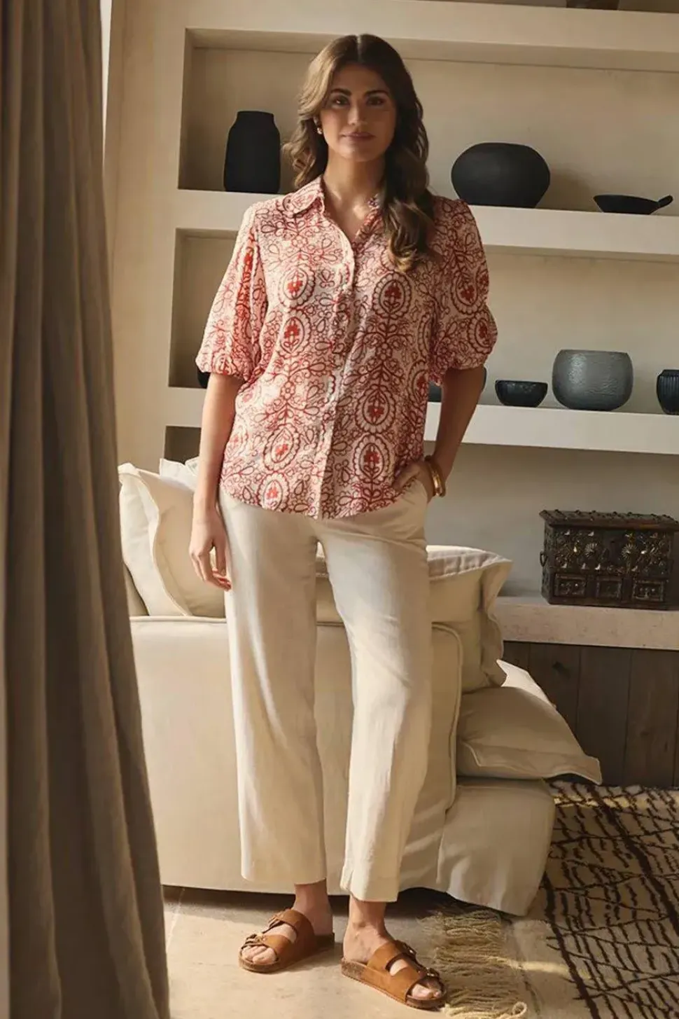 Printed Puff 1/2 Sleeve Button-Up Shirt