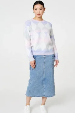 Printed Relaxed Fit Round Neck Jumper