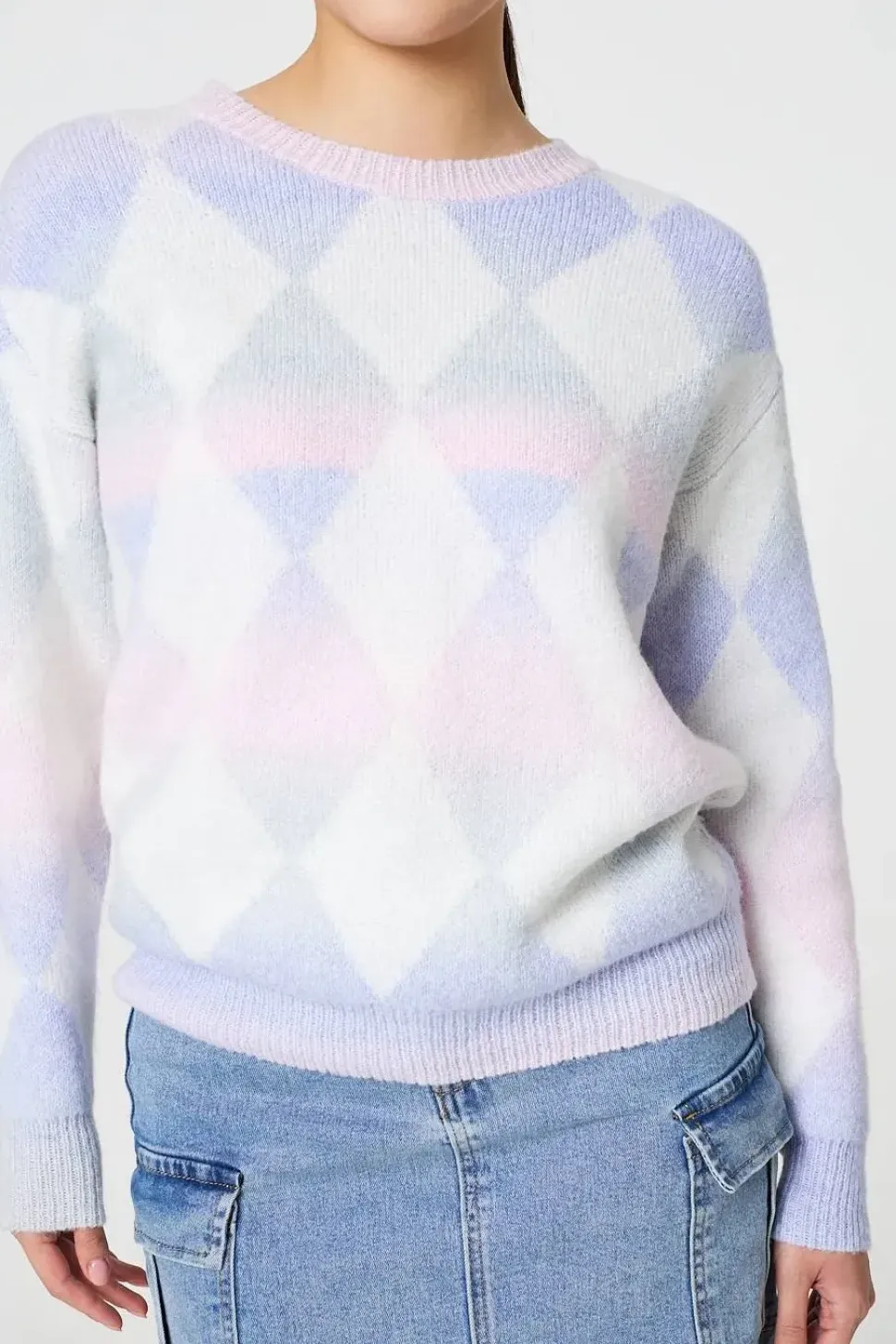 Printed Relaxed Fit Round Neck Jumper