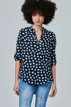 Printed Roll Sleeve Blouse