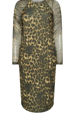 Printed Ruched Sleeve Midi Dress