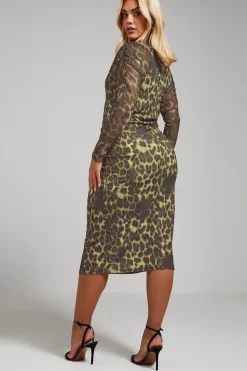 Printed Ruched Sleeve Midi Dress