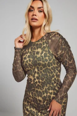 Printed Ruched Sleeve Midi Dress