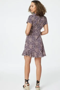 Printed Ruffle Front Wrap Dress