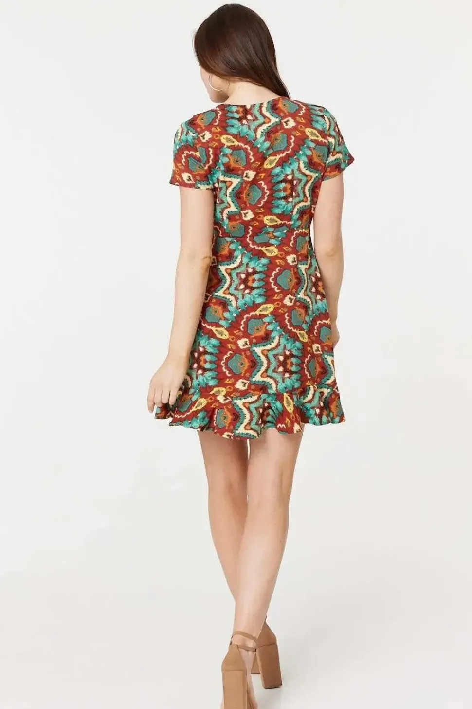 Printed Ruffle Front Wrap Dress