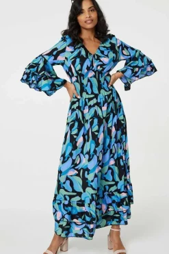 Printed Ruffle Hem Empire Maxi Dress