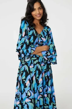 Printed Ruffle Hem Empire Maxi Dress