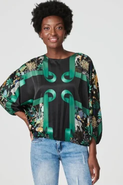 Printed Satin Oversized Blouse