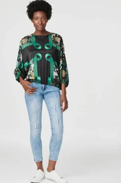 Printed Satin Oversized Blouse