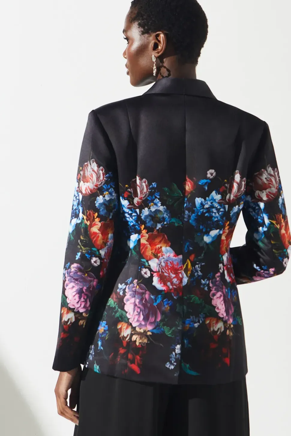 Printed Satin Single Breasted Blazer