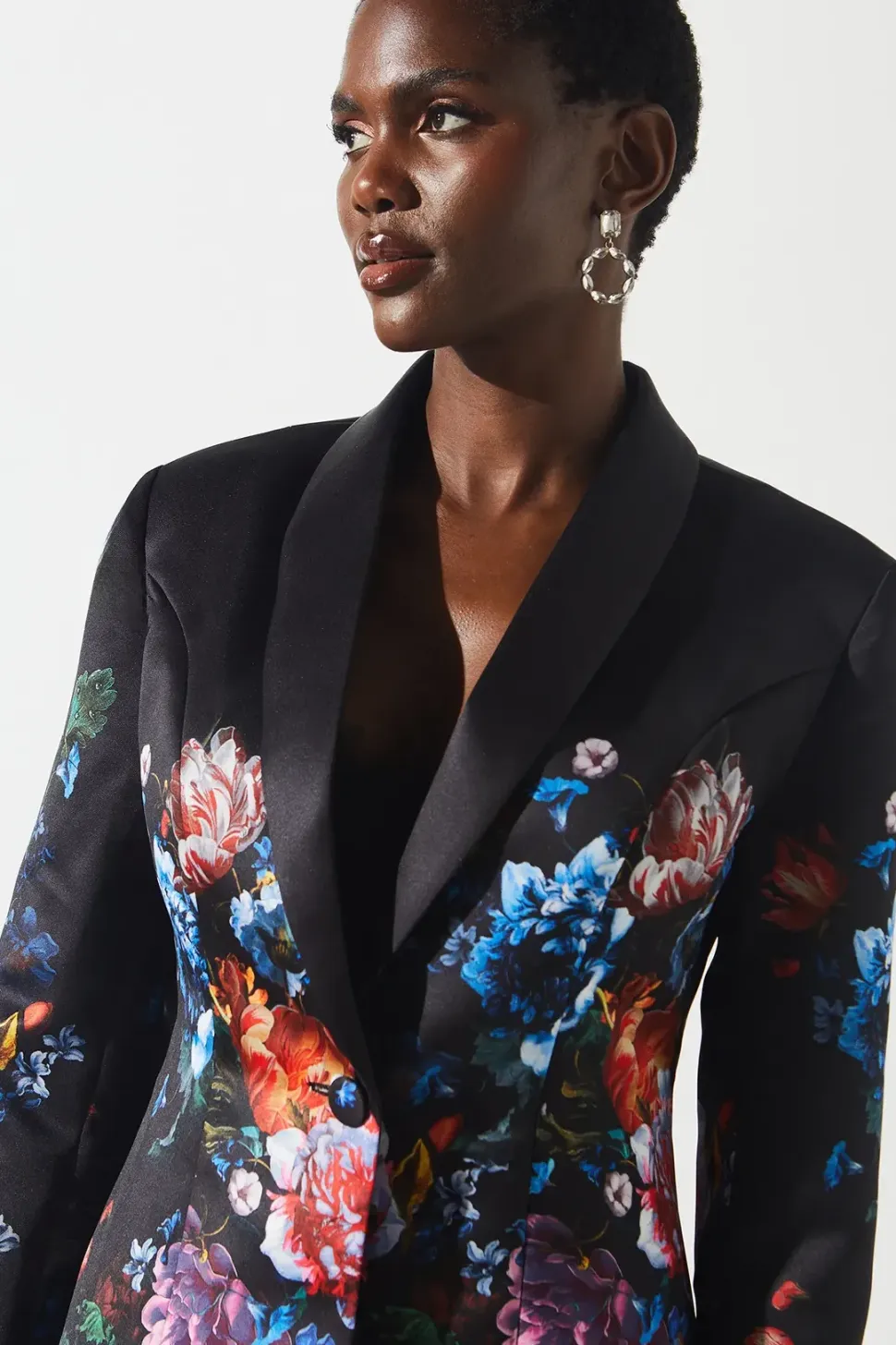 Printed Satin Single Breasted Blazer