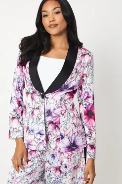 Printed Satin Single Breasted Blazer