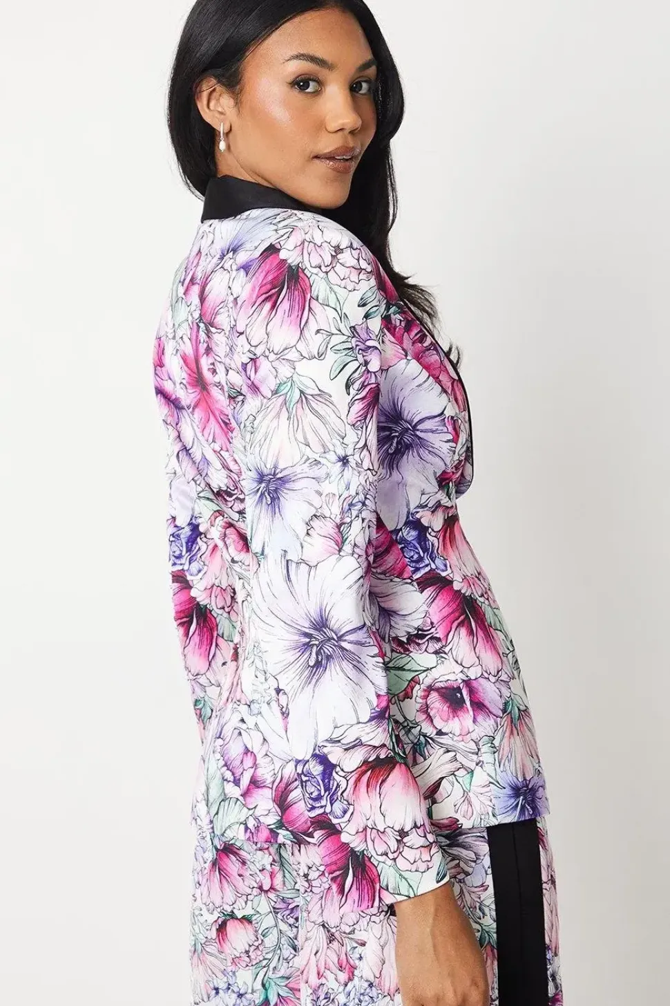 Printed Satin Single Breasted Blazer