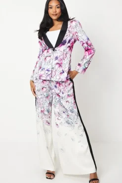 Printed Satin Single Breasted Blazer