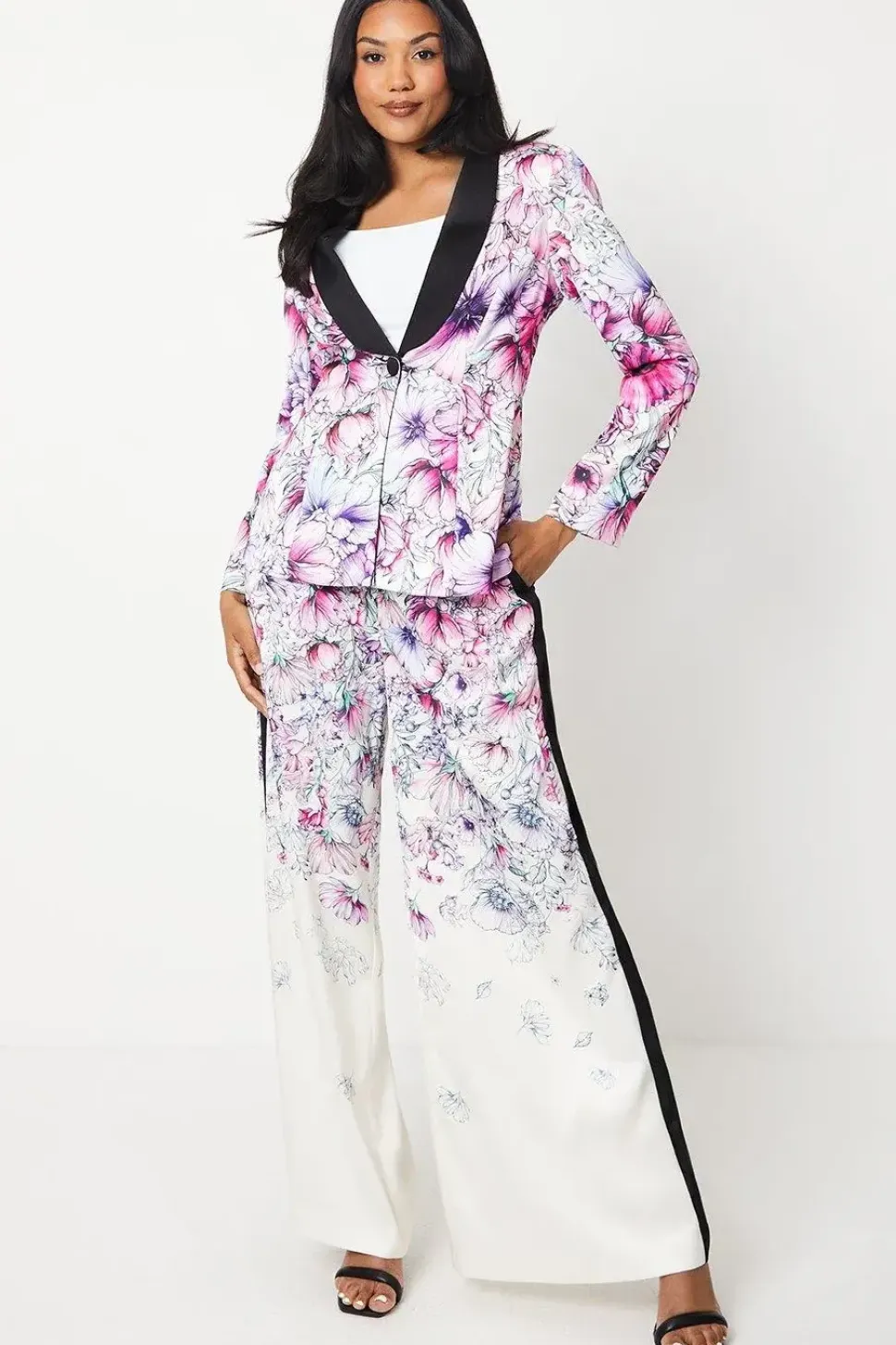 Printed Satin Single Breasted Blazer