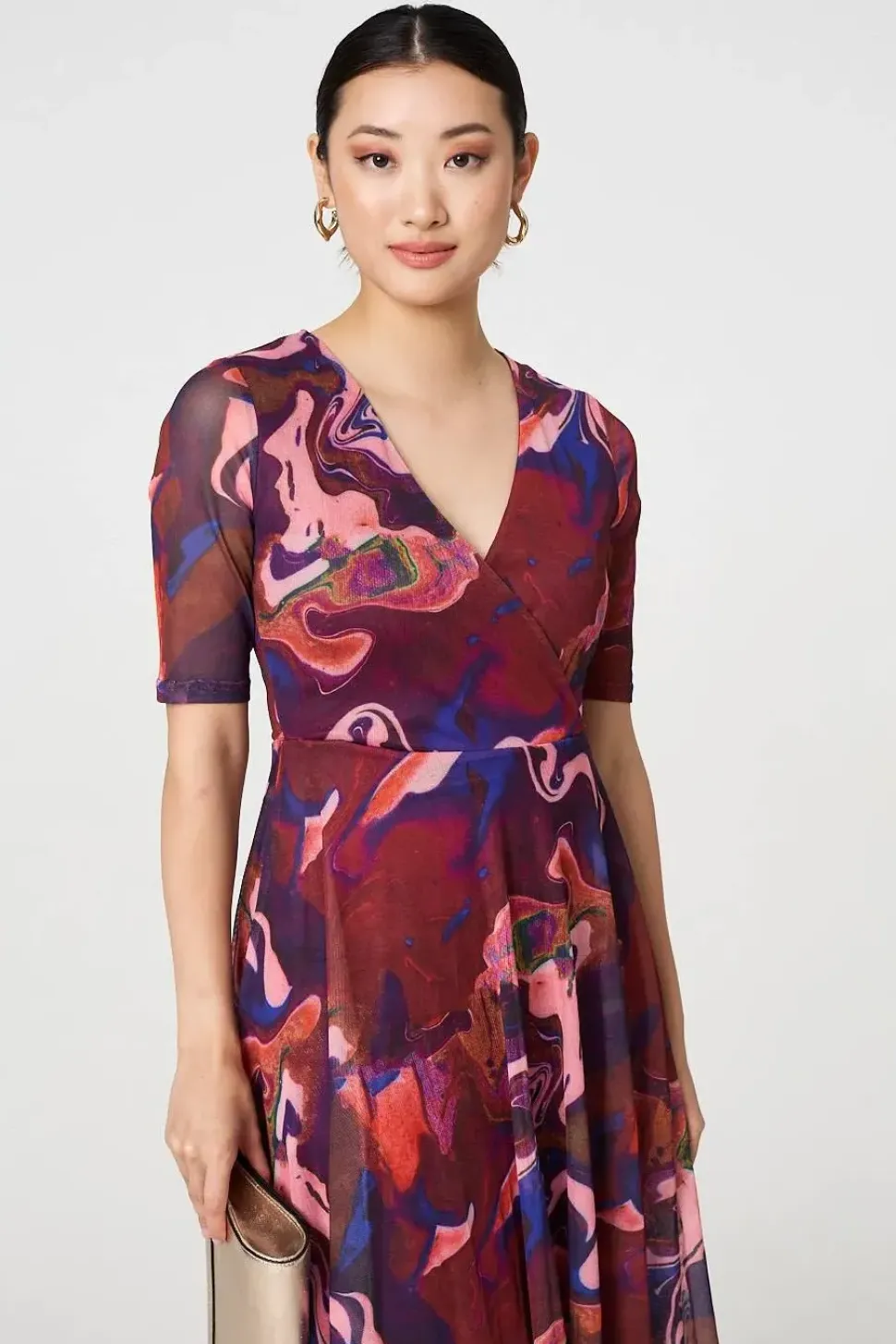 Printed Semi Sheer 1/2 Sleeve Midi Dress