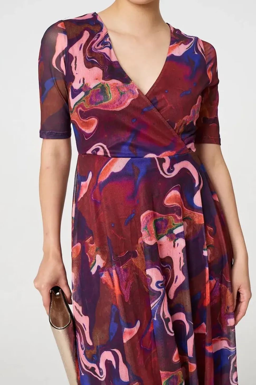 Printed Semi Sheer 1/2 Sleeve Midi Dress