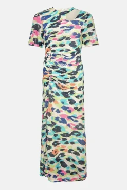 Printed Sequin Ruched Side Midi Dress