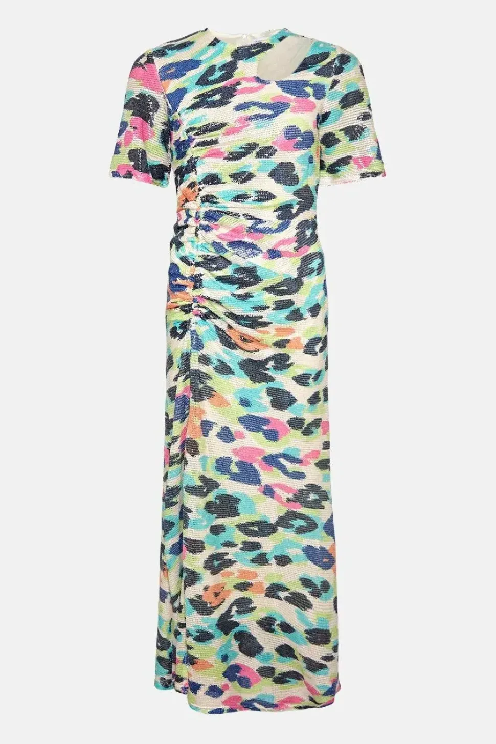 Printed Sequin Ruched Side Midi Dress