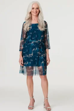 Printed Sheer Short Layered Dress