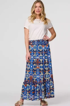 Printed Shirred High Waist Maxi Skirt