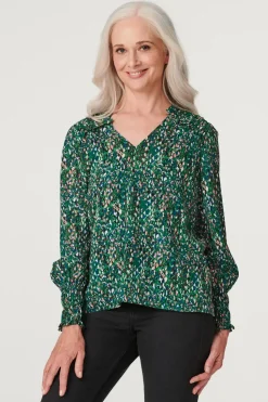 Printed Shirred Shoulder Blouse