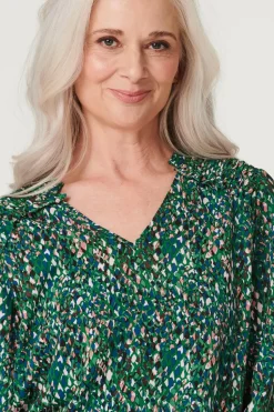 Printed Shirred Shoulder Blouse