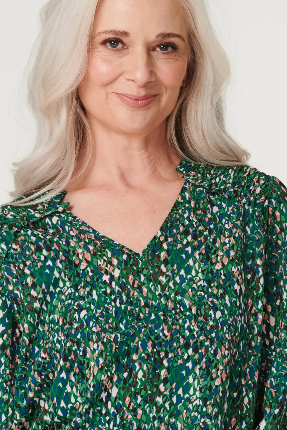 Printed Shirred Shoulder Blouse
