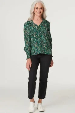 Printed Shirred Shoulder Blouse
