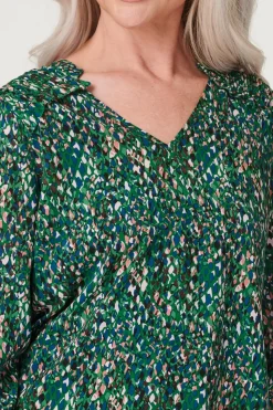 Printed Shirred Shoulder Blouse
