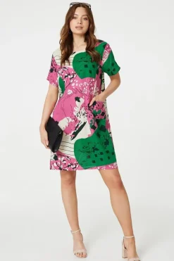 Printed Short Sleeve Relaxed Tunic Dress