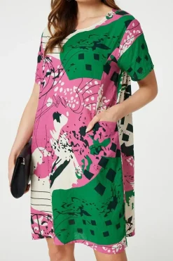 Printed Short Sleeve Relaxed Tunic Dress